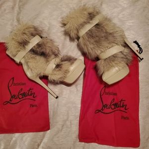 Size 6 Christian Louboutin tan fur boots